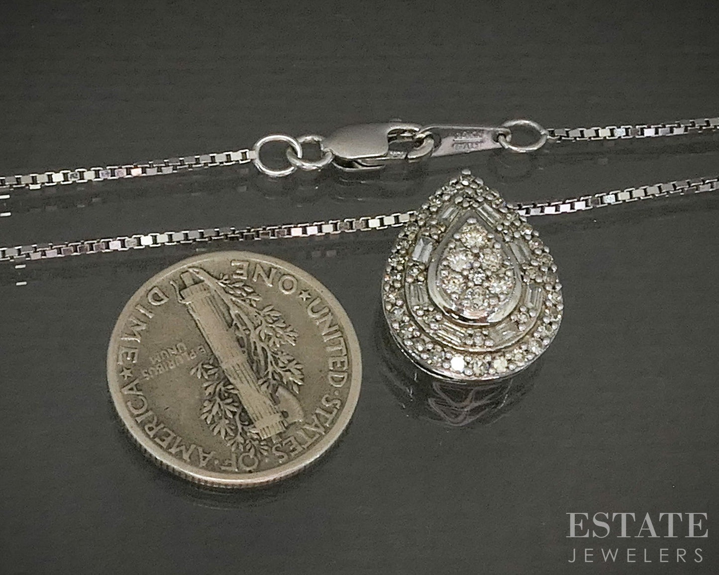 10k White Gold Natural .79ctw Diamond Teardrop Necklace 5g 20"L p23158