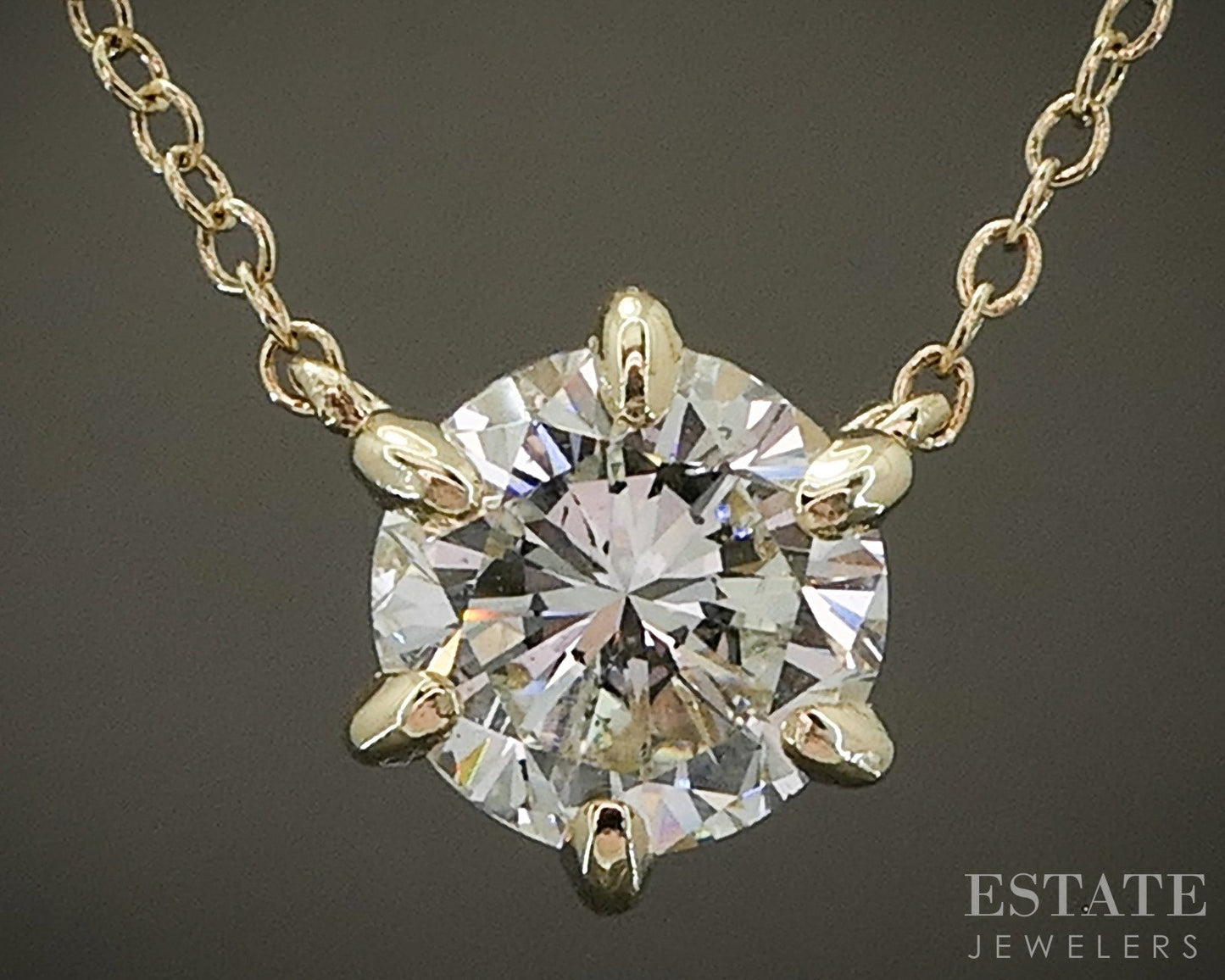 14k Yellow Gold Round Natural 1.12ct Diamond Solitaire Necklace 1.7g 18"L p26336