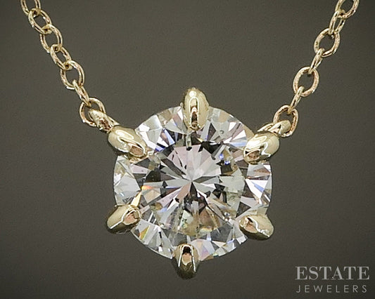 14k Yellow Gold Round Natural 1.12ct Diamond Solitaire Necklace 1.7g 18"L p26336