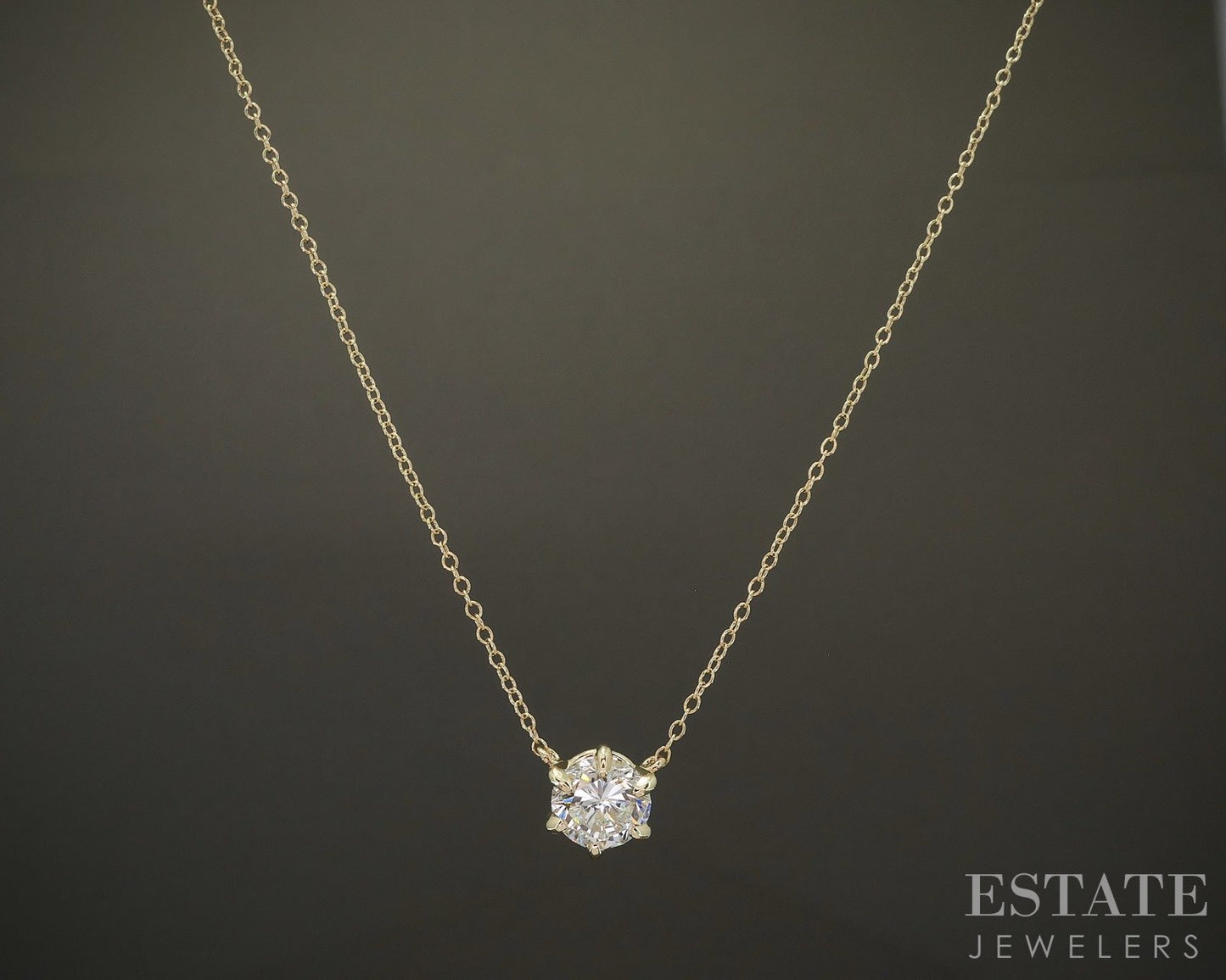 14k Yellow Gold Round Natural 1.12ct Diamond Solitaire Necklace 1.7g 18"L p26336