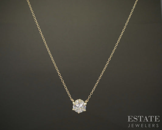14k Yellow Gold Round Natural 1.12ct Diamond Solitaire Necklace 1.7g 18"L p26336