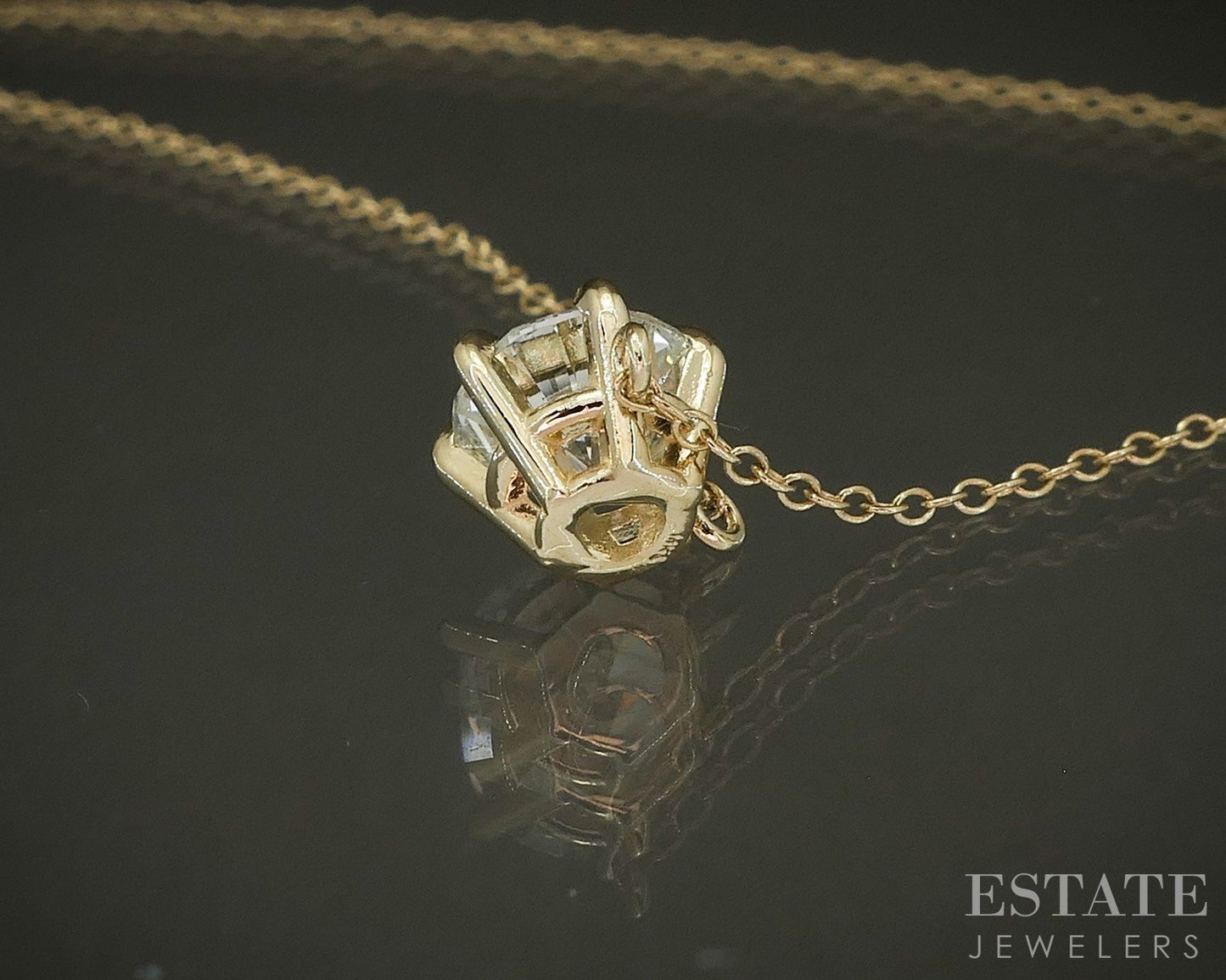 14k Yellow Gold Round Natural 1.12ct Diamond Solitaire Necklace 1.7g 18"L p26336