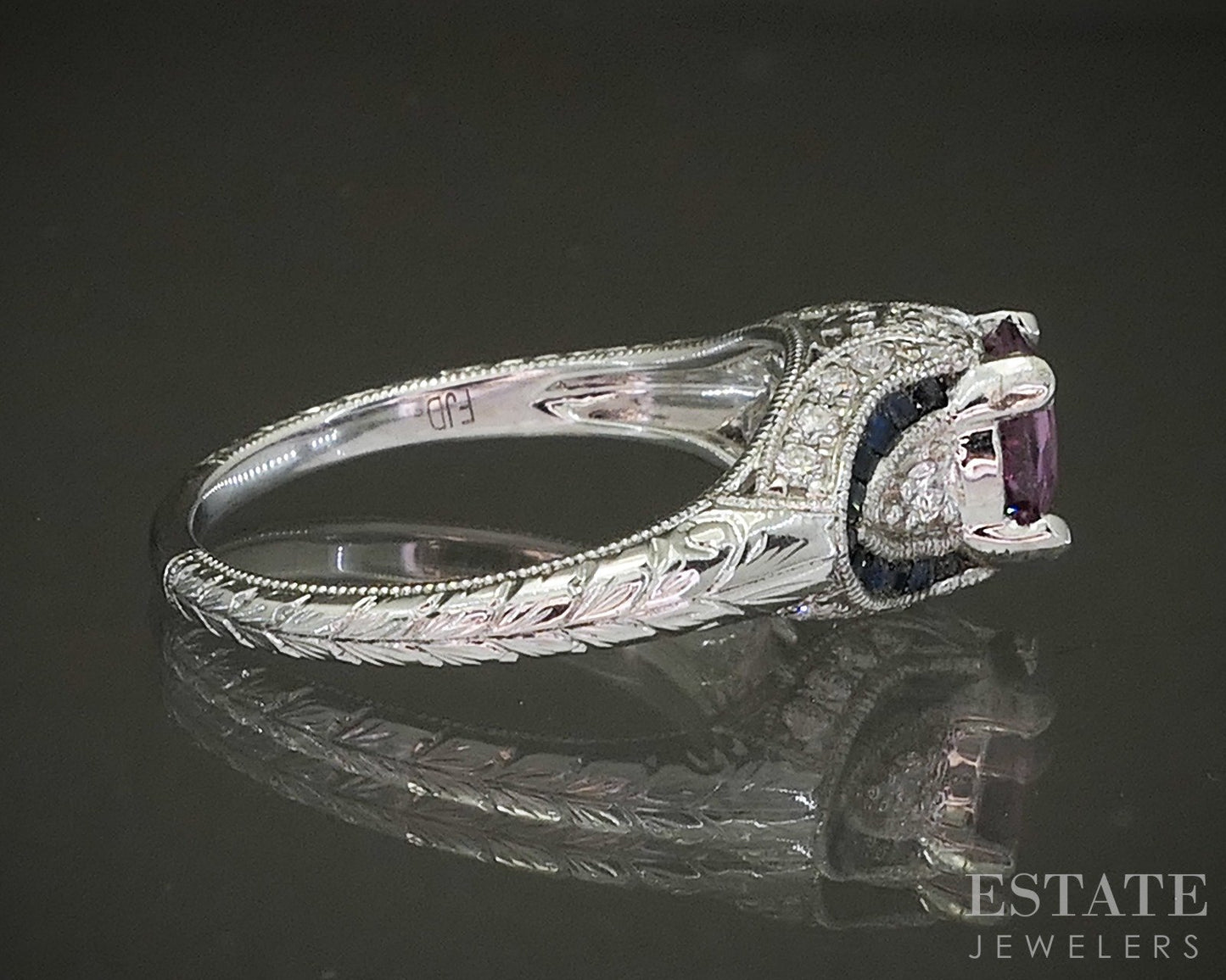 14k White Gold Natural .90ct Pink Spinel Blue Sapphire & Diamond Ring 3g p24333