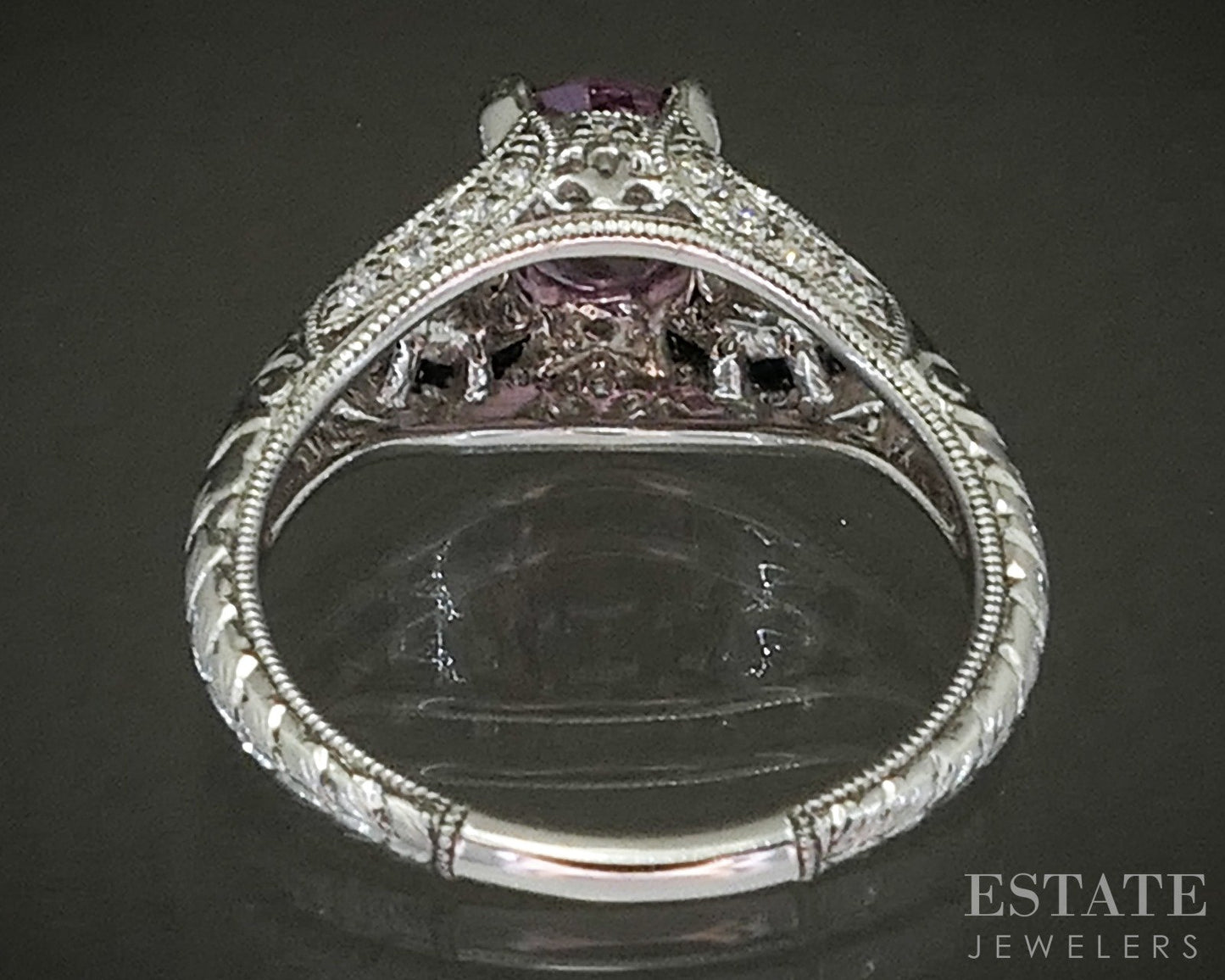 14k White Gold Natural .90ct Pink Spinel Blue Sapphire & Diamond Ring 3g p24333
