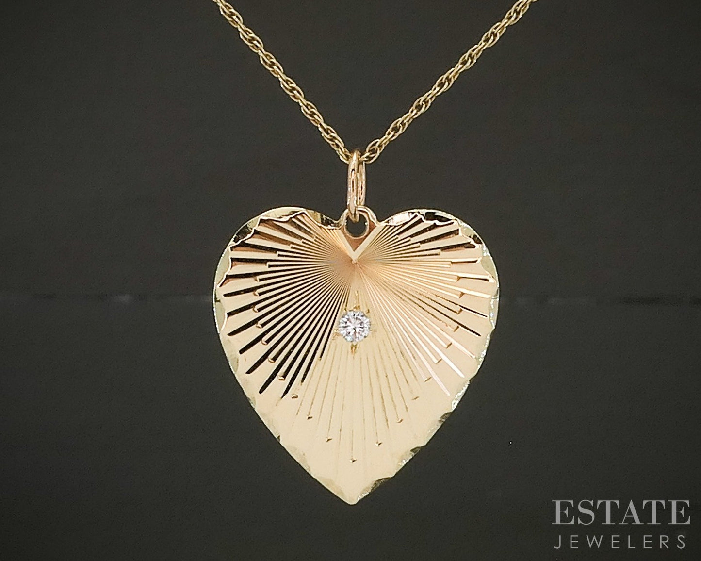Vintage 14k Yellow Gold Natural Diamond Heart Necklace 3.9g 24"L p24851