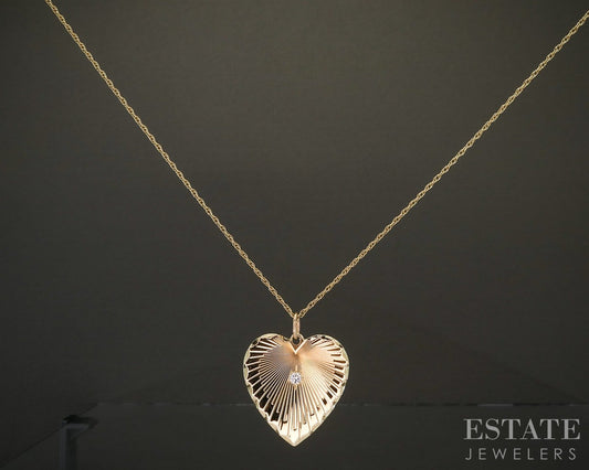 Vintage 14k Yellow Gold Natural Diamond Heart Necklace 3.9g 24"L p24851