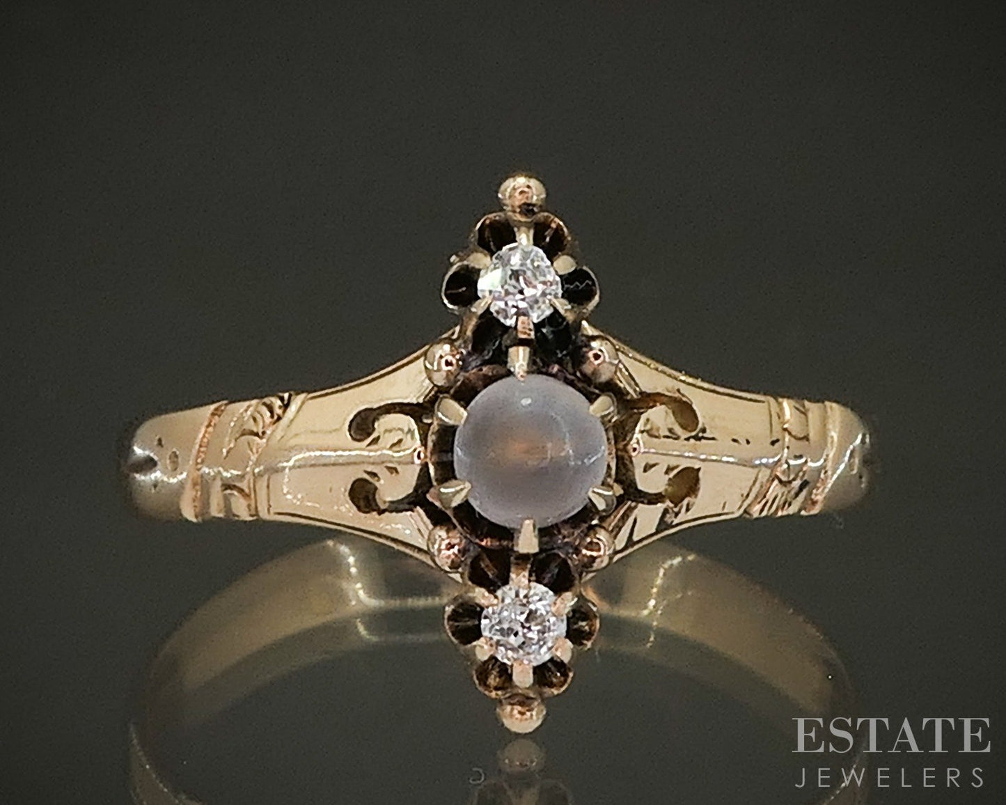 Antique Victorian 10k Yellow Gold Natural Moonstone OMC Diamond Ring 1.9g p23857