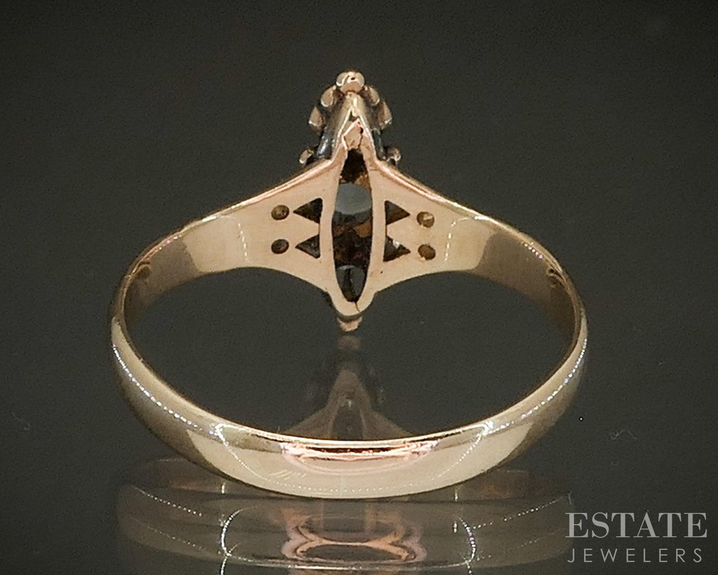 Antique Victorian 10k Yellow Gold Natural Moonstone OMC Diamond Ring 1.9g p23857