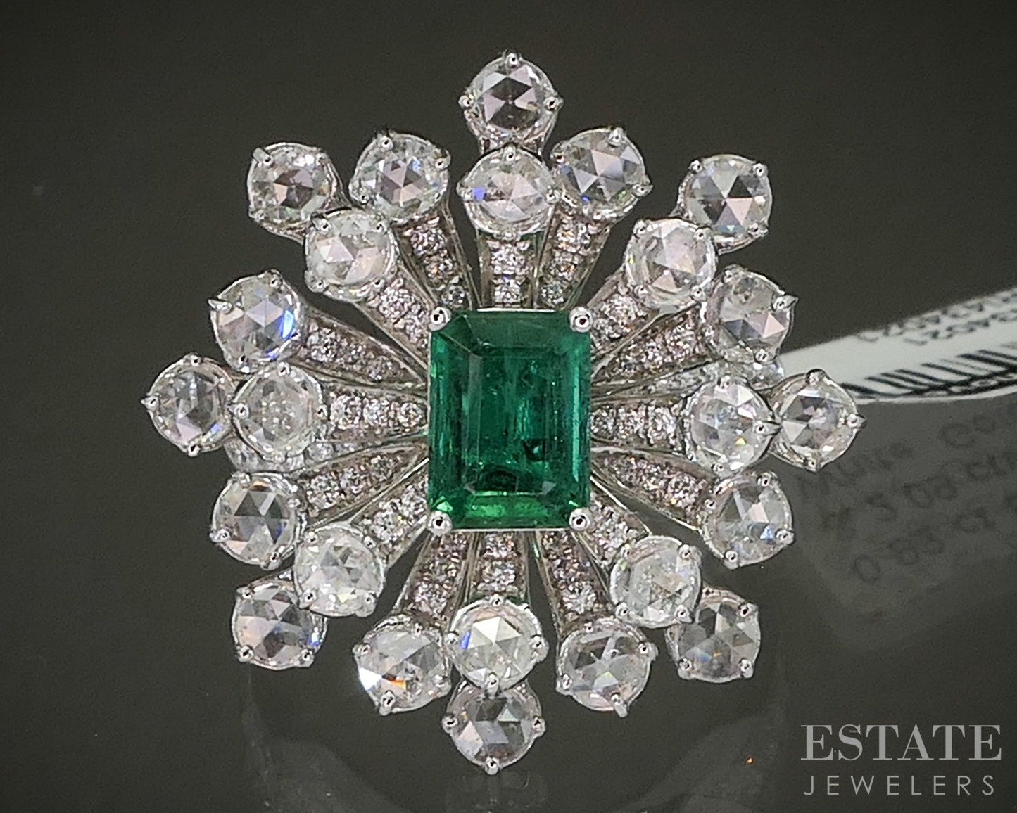 18k White Gold Natural Emerald & 2.09ctw Diamond Cocktail Ring 10.6g p23573