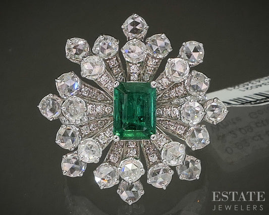 18k White Gold Natural Emerald & 2.09ctw Diamond Cocktail Ring 10.6g p23573