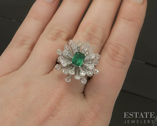 18k White Gold Natural Emerald & 2.09ctw Diamond Cocktail Ring 10.6g p23573