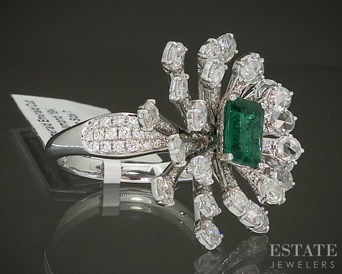 18k White Gold Natural Emerald & 2.09ctw Diamond Cocktail Ring 10.6g p23573