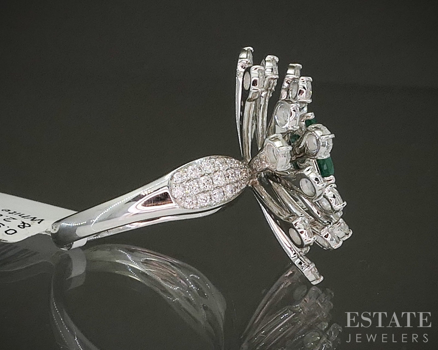 18k White Gold Natural Emerald & 2.09ctw Diamond Cocktail Ring 10.6g p23573