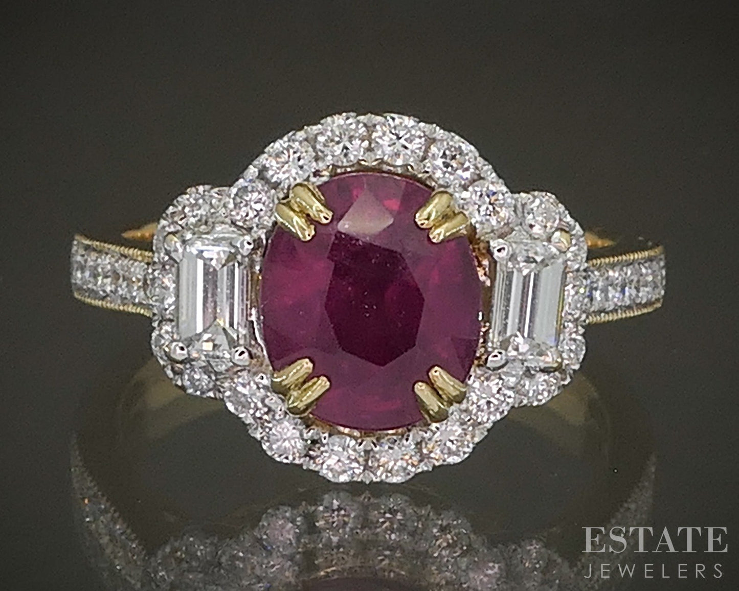18k Yellow Gold Oval Cut Natural 1.5ct Ruby & Diamond Ring 5.5g p24431
