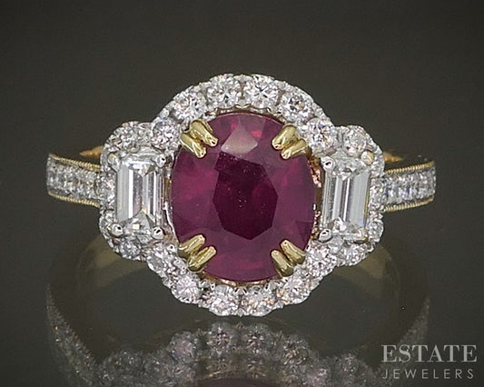 18k Yellow Gold Oval Cut Natural 1.5ct Ruby & Diamond Ring 5.5g p24431