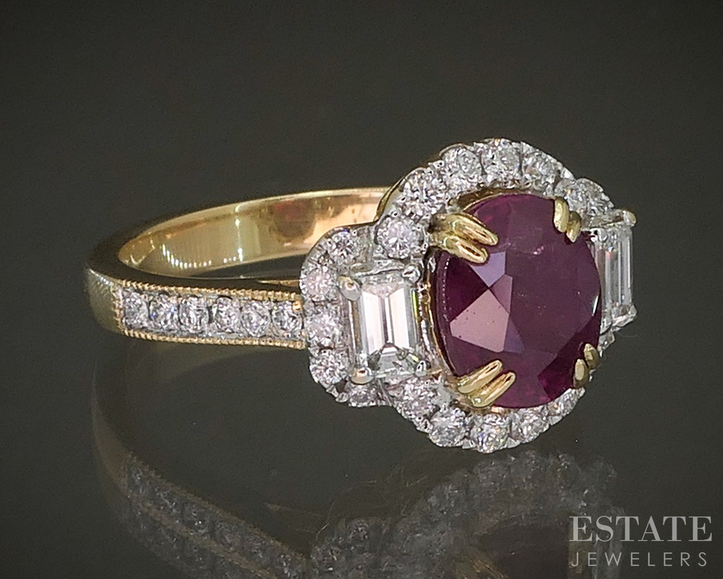 18k Yellow Gold Oval Cut Natural 1.5ct Ruby & Diamond Ring 5.5g p24431
