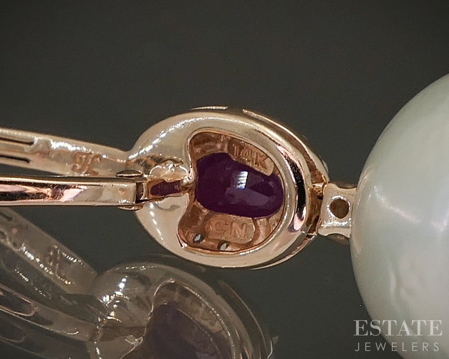 14k Rose Gold 12.6mm South Sea Pearl Ruby Diamond Honora Earrings 8.4g p24428