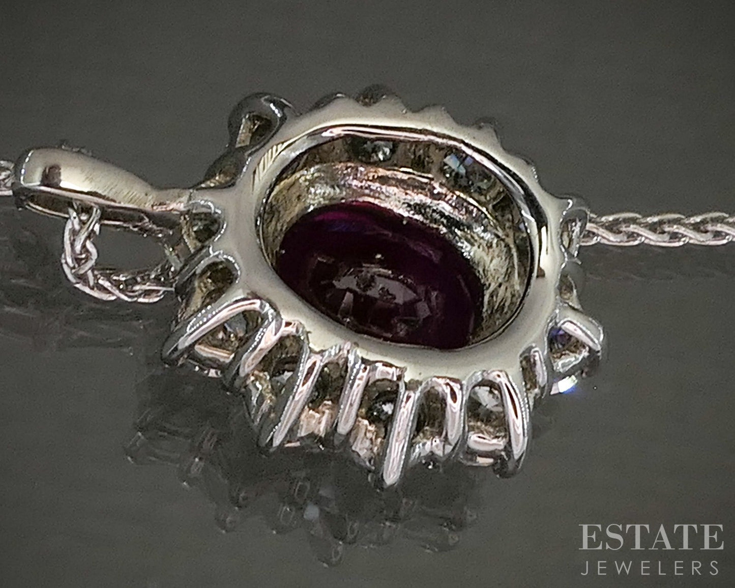 18k White Gold Oval Natural Ruby & Diamond Halo Necklace 6.3g 16"L p21867