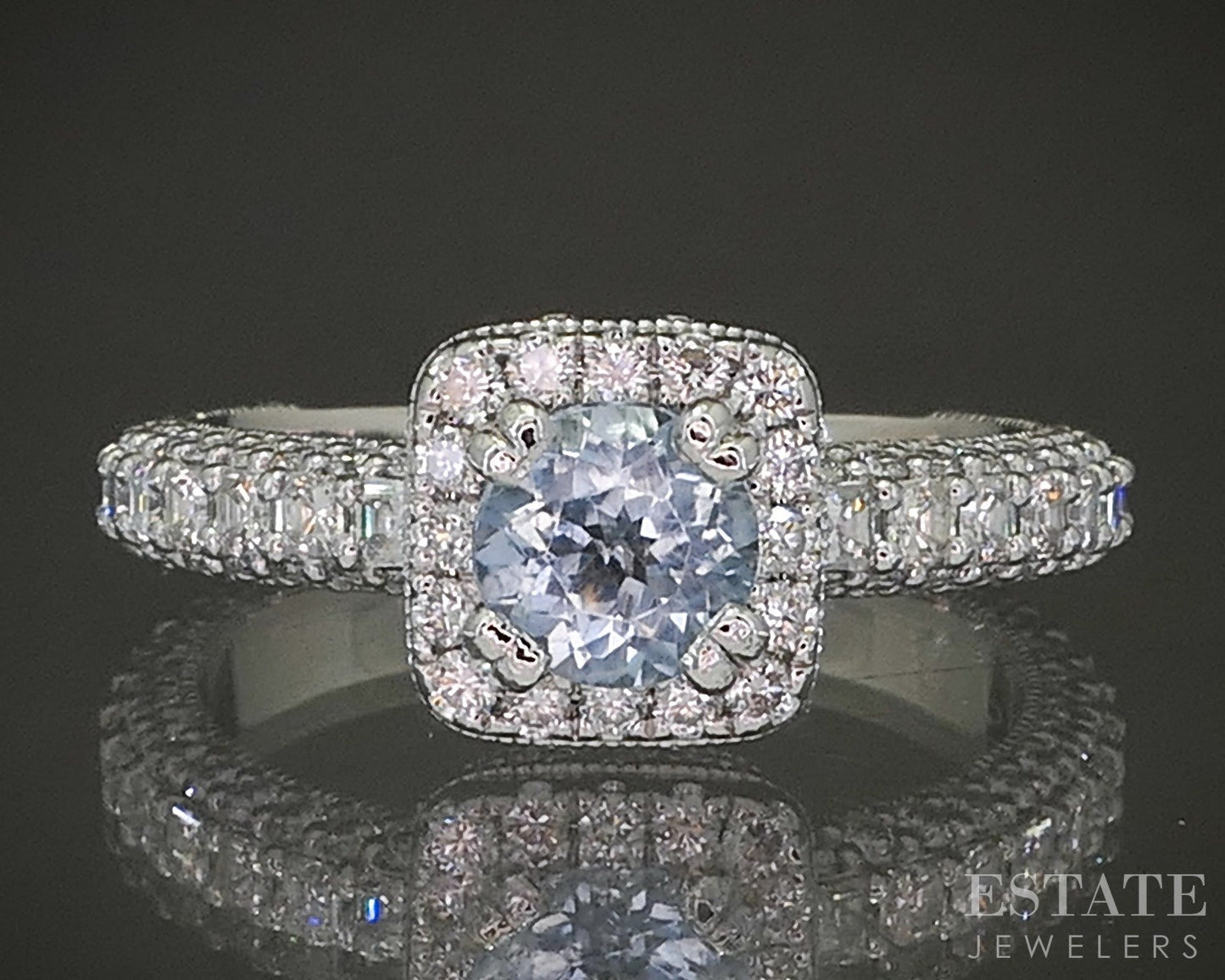 Platinum Natural Blue Topaz & Diamond Halo Ladies Ring 9.5g p24150