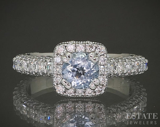 Platinum Natural Blue Topaz & Diamond Halo Ladies Ring 9.5g p24150