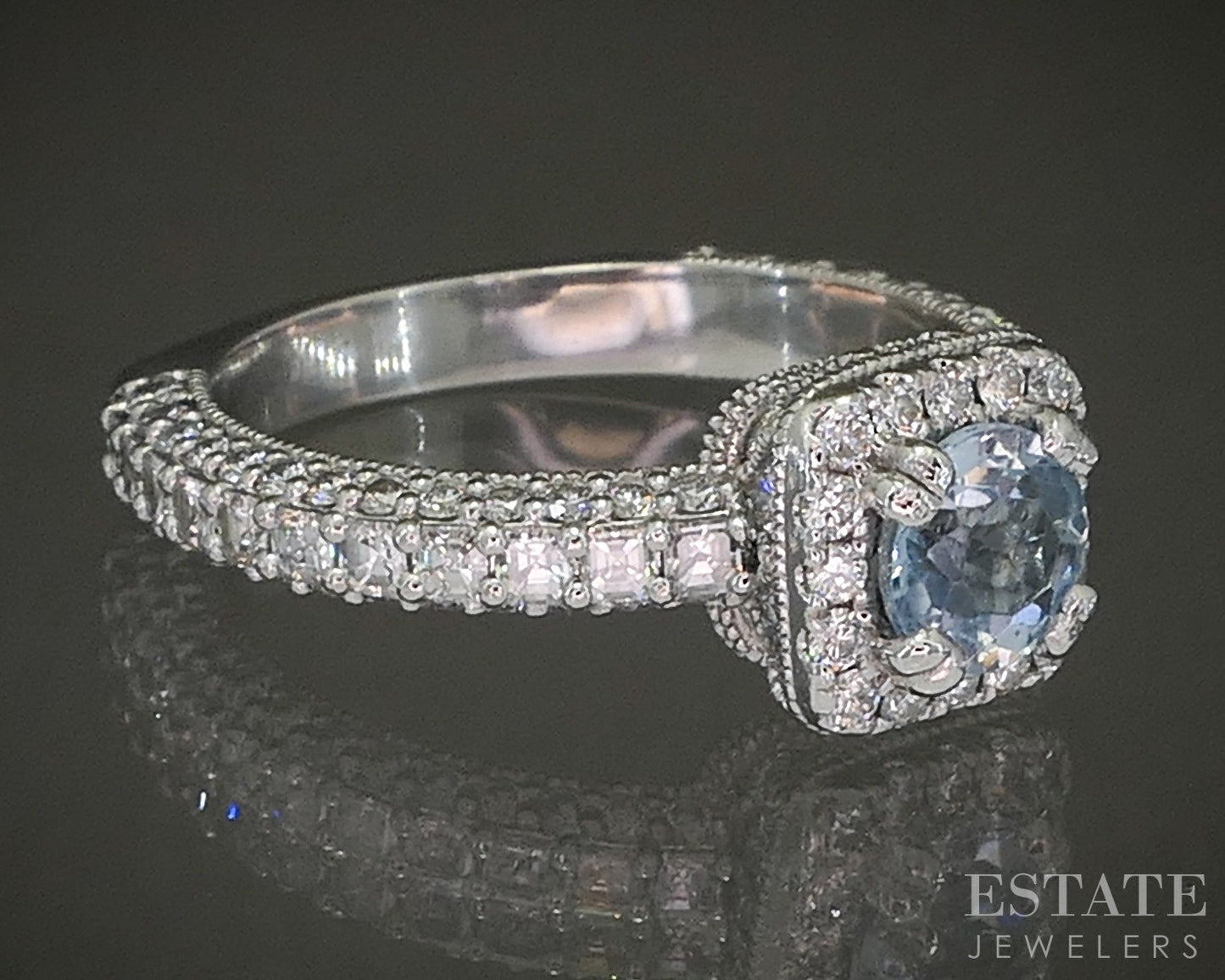 Platinum Natural Blue Topaz & Diamond Halo Ladies Ring 9.5g p24150