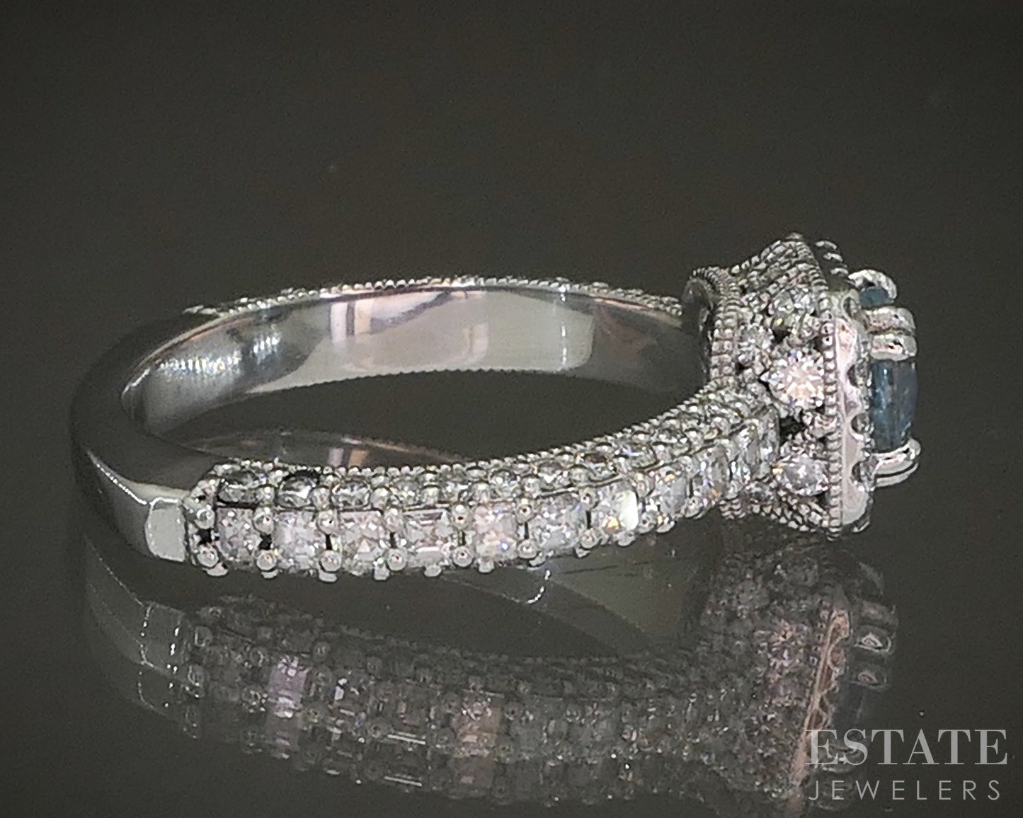 Platinum Natural Blue Topaz & Diamond Halo Ladies Ring 9.5g p24150