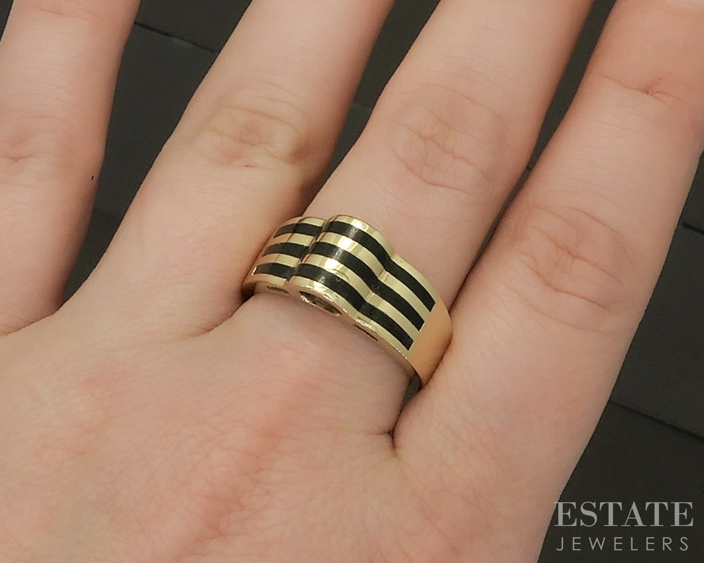 18k Yellow Gold Bernard K. Passman Natural Black Coral Band Ring 12.1g p24034