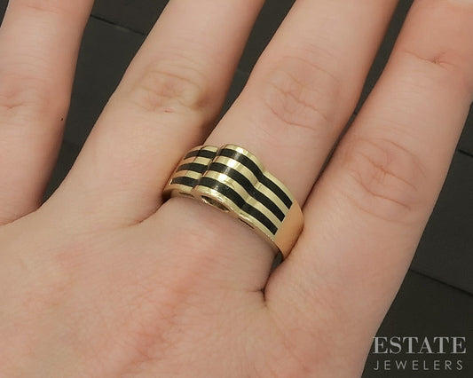 18k Yellow Gold Bernard K. Passman Natural Black Coral Band Ring 12.1g p24034