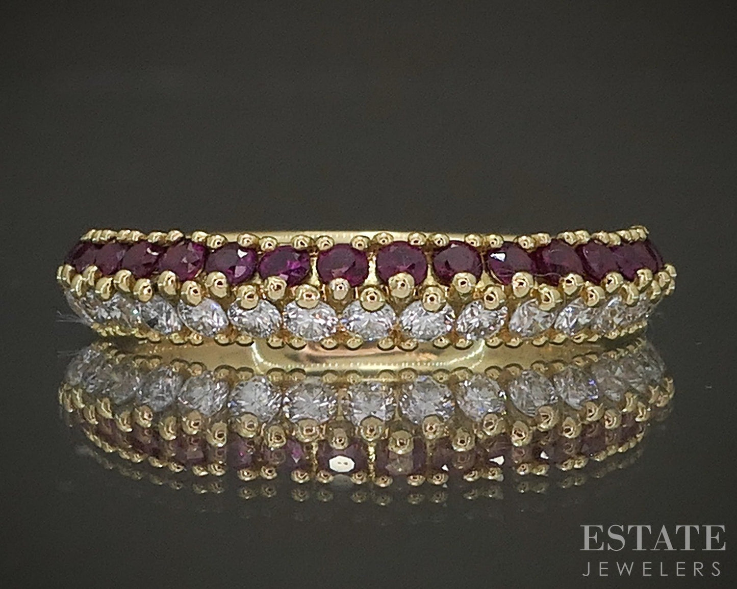 18k Yellow Gold Miiori Natural Ruby & Diamond Flash Band Ring 3.4g p24434