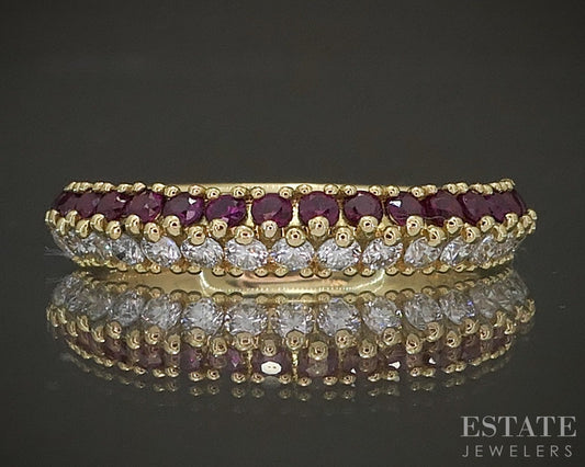18k Yellow Gold Miiori Natural Ruby & Diamond Flash Band Ring 3.4g p24434