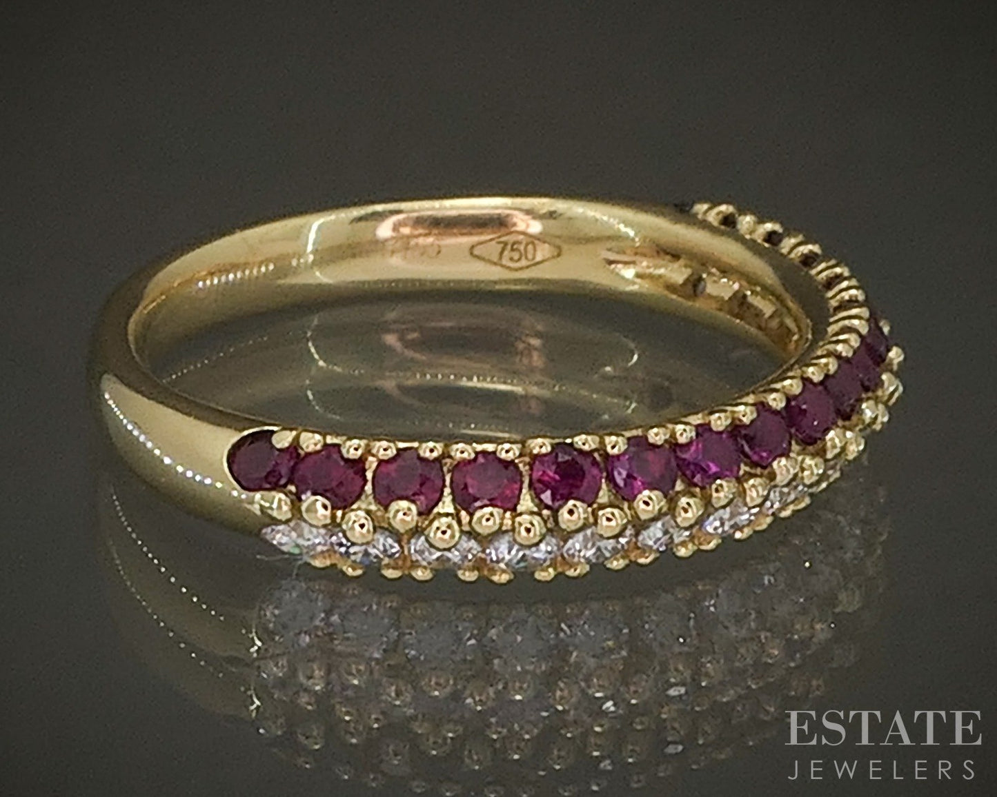 18k Yellow Gold Miiori Natural Ruby & Diamond Flash Band Ring 3.4g p24434
