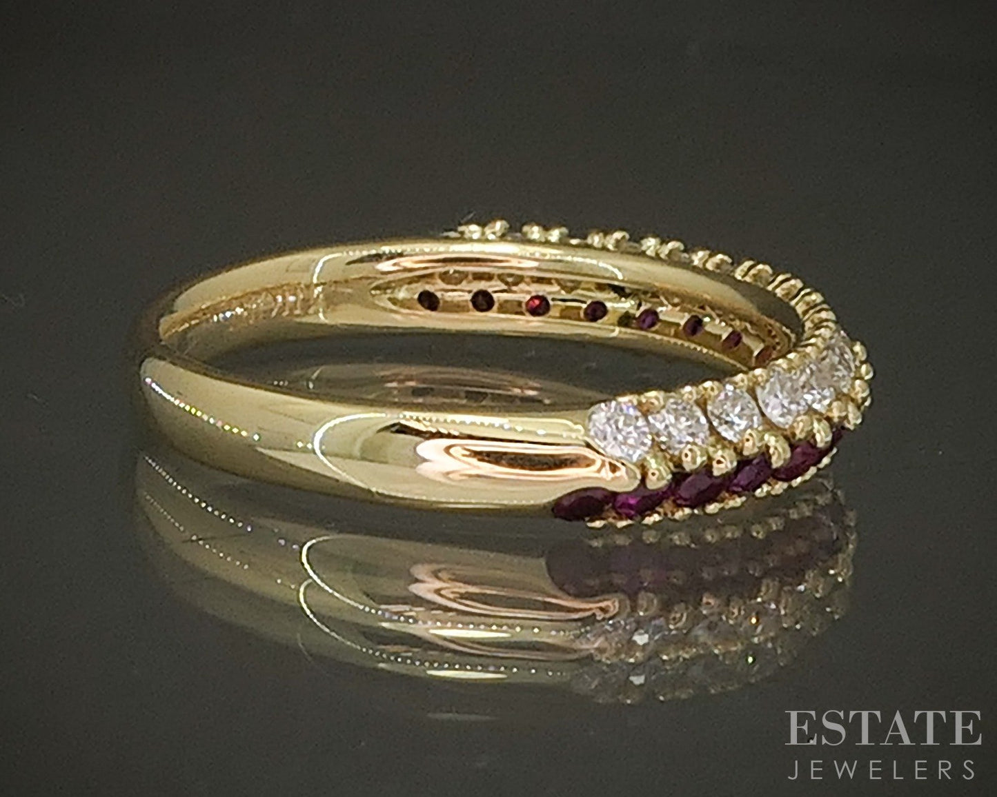 18k Yellow Gold Miiori Natural Ruby & Diamond Flash Band Ring 3.4g p24434