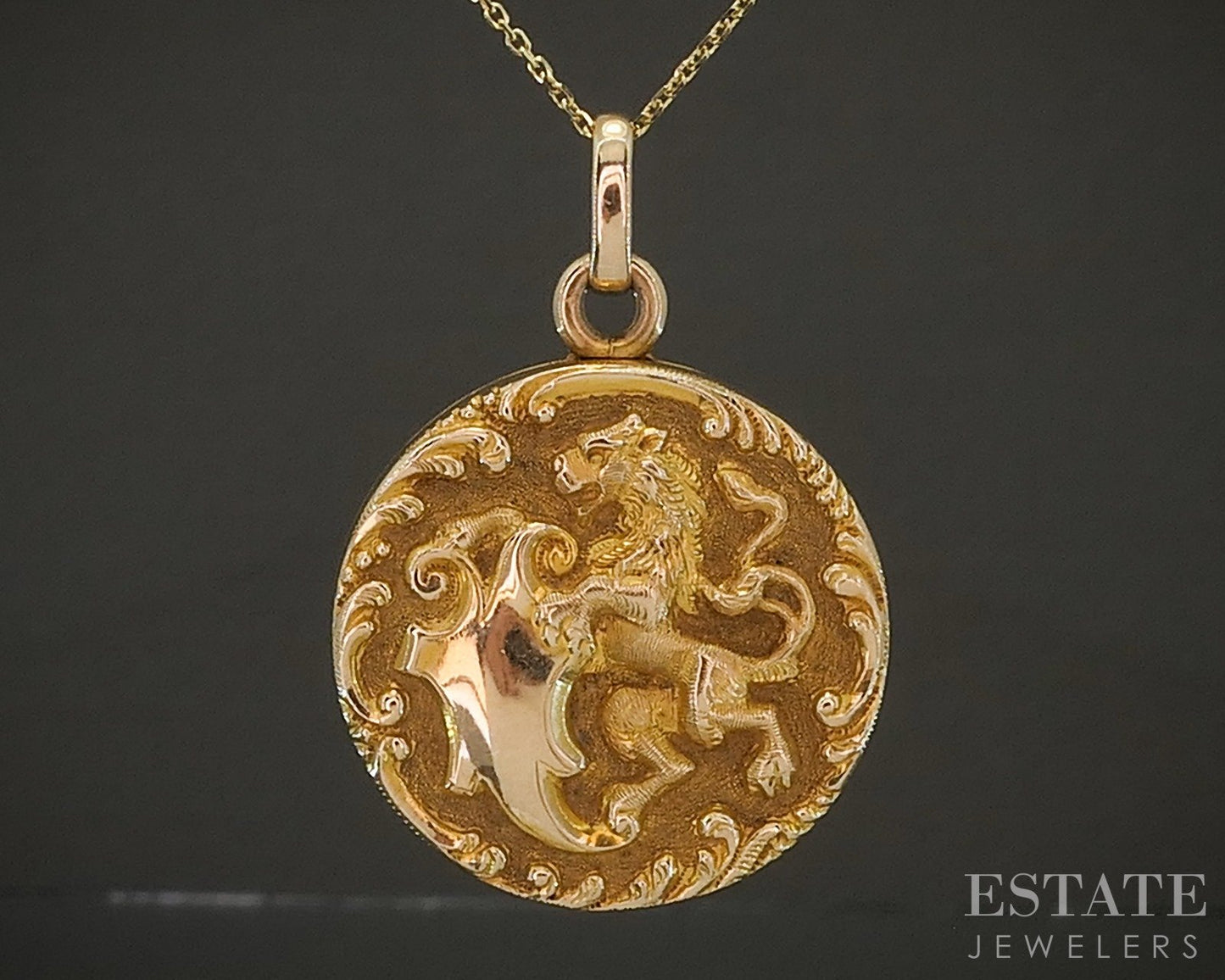 Antique 14k Yellow Gold Dimensional Lion Locket Necklace 9g 20"L p23856