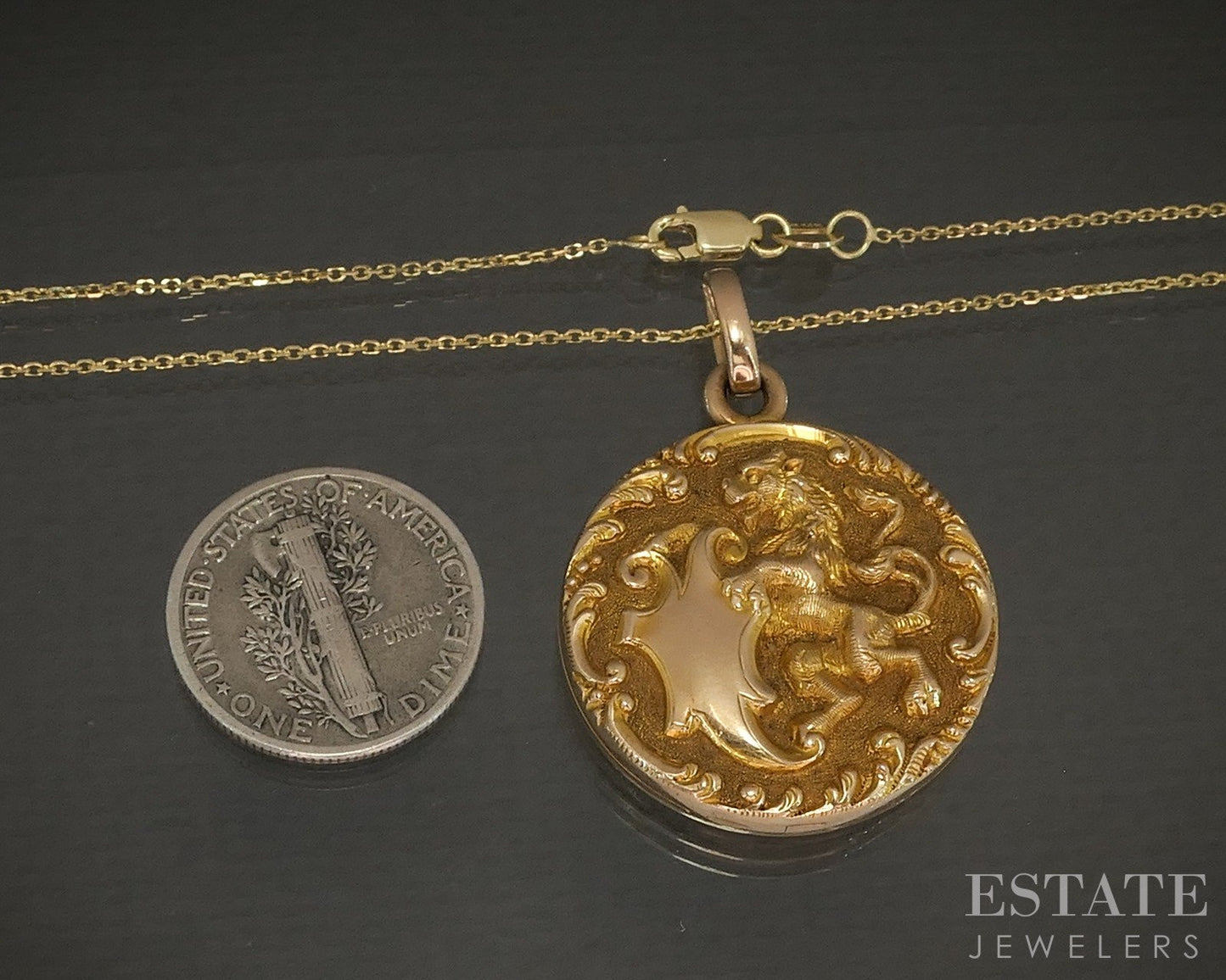 Antique 14k Yellow Gold Dimensional Lion Locket Necklace 9g 20"L p23856
