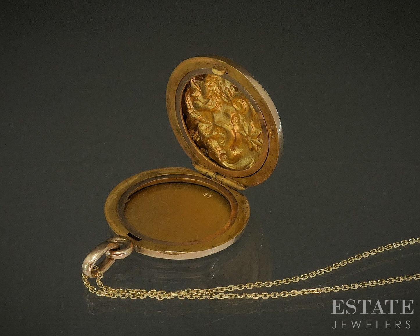 Antique 14k Yellow Gold Dimensional Lion Locket Necklace 9g 20"L p23856