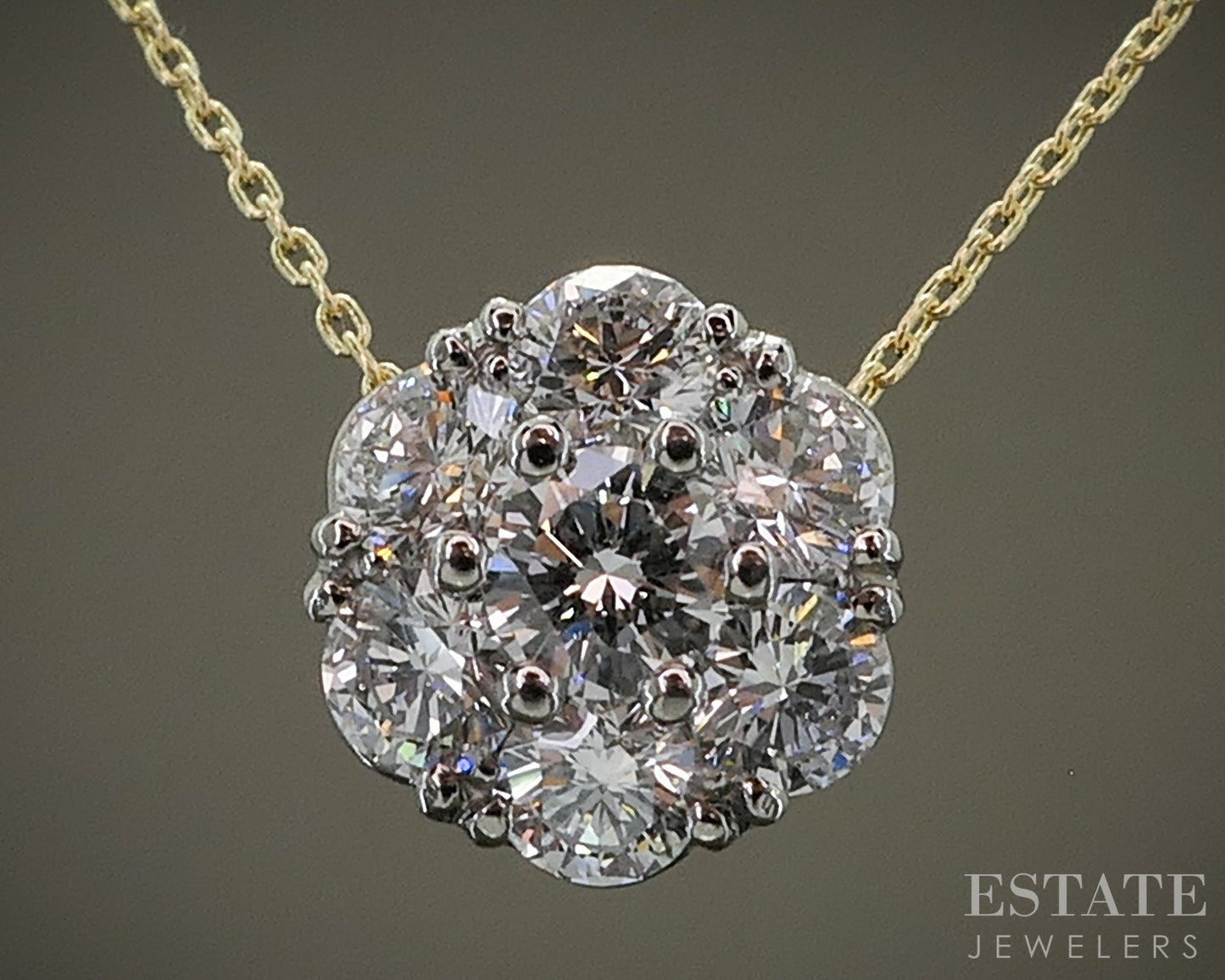 18k Yellow Gold Jabel Natural .75ctw Diamond Cluster Necklace 2.8g 18"L p24450