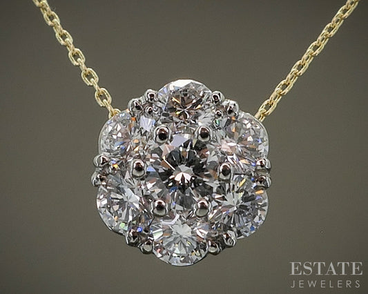 18k Yellow Gold Jabel Natural .75ctw Diamond Cluster Necklace 2.8g 18"L p24450
