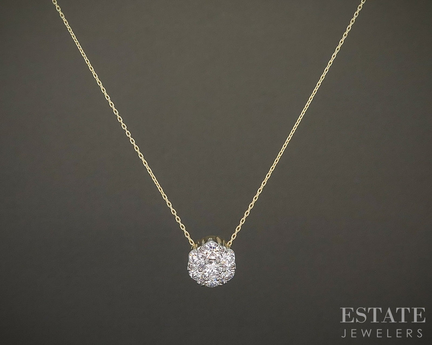 18k Yellow Gold Jabel Natural .75ctw Diamond Cluster Necklace 2.8g 18"L p24450