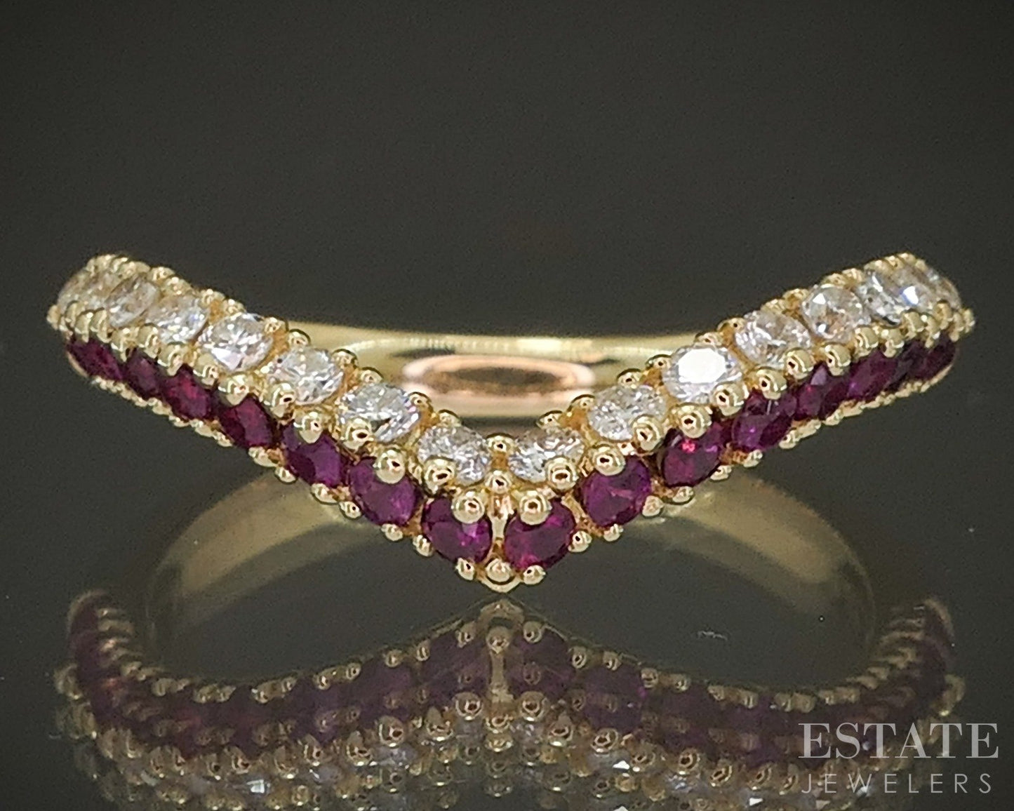 18k Yellow Gold Miiori Natural Ruby & Diamond Chevron Band Ring 3.3g p24433