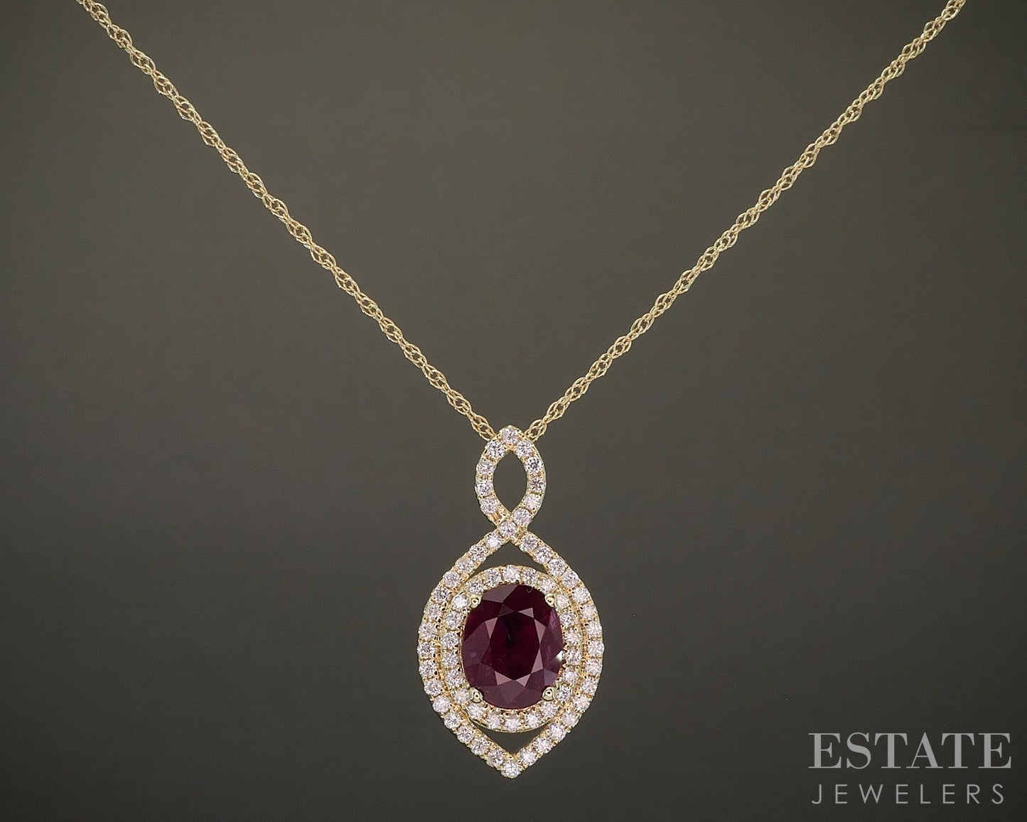 14k Yellow Gold Oval 1.75ct Ruby & Diamond Halo Necklace 4.4g 19"L p24447