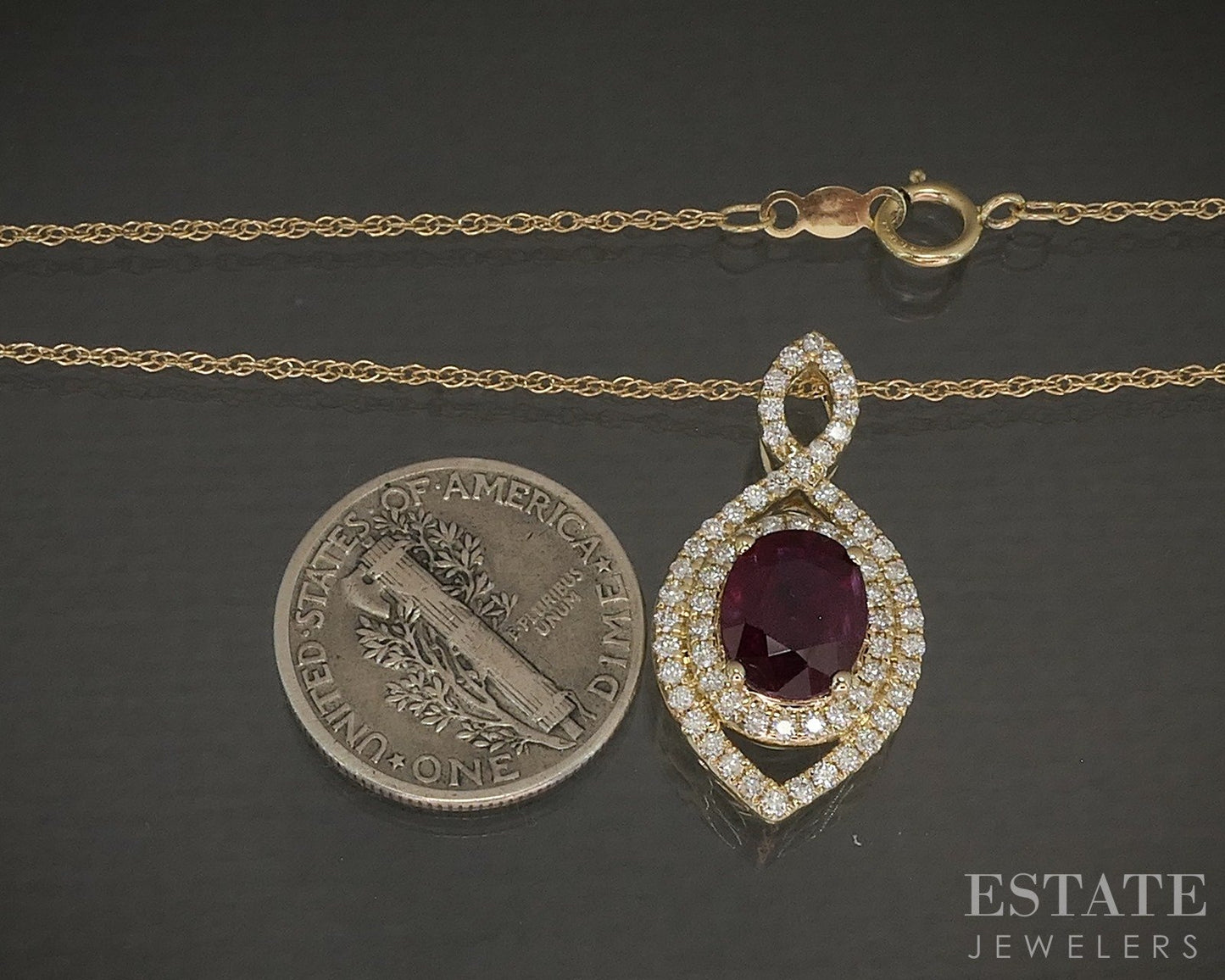 14k Yellow Gold Oval 1.75ct Ruby & Diamond Halo Necklace 4.4g 19"L p24447