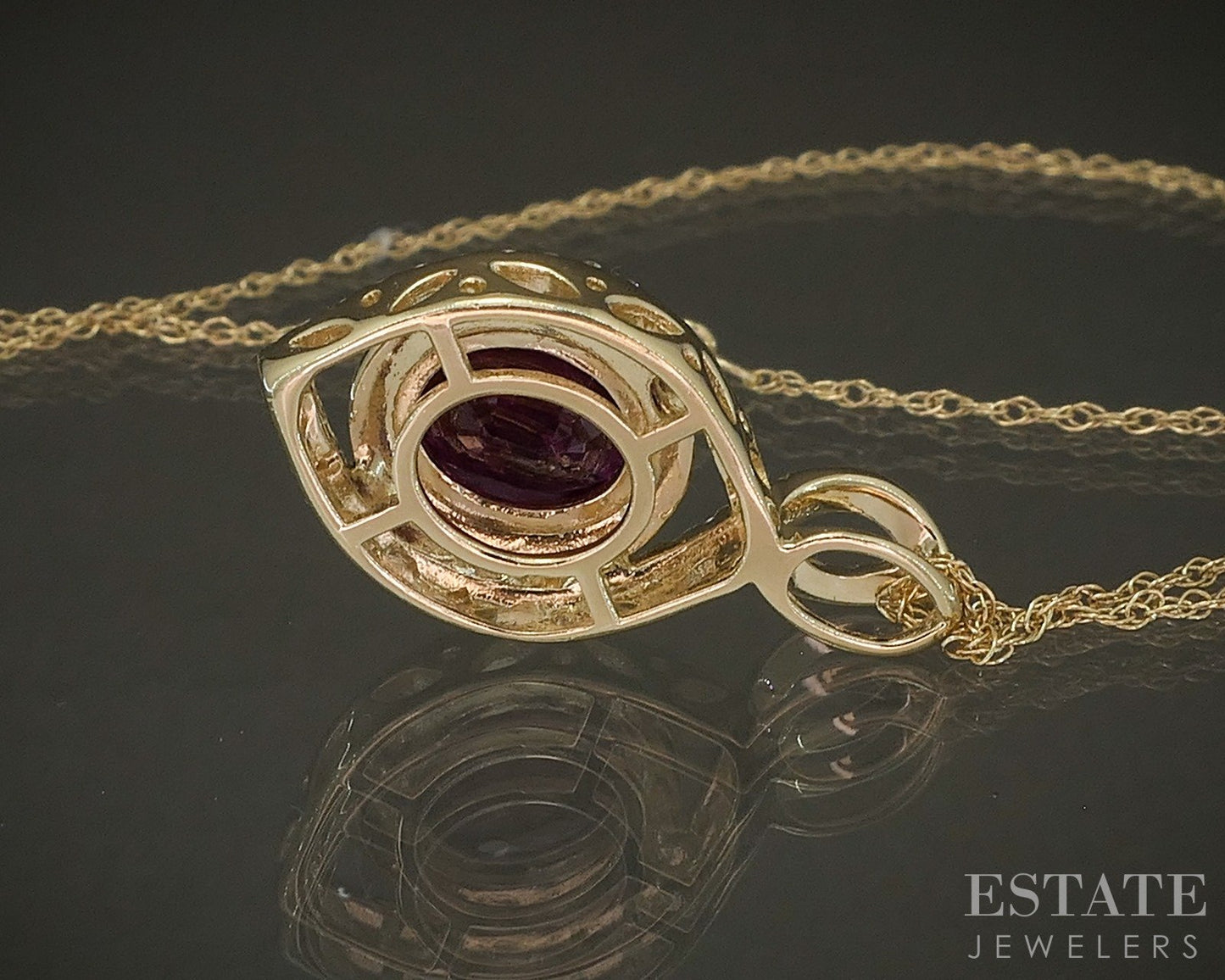 14k Yellow Gold Oval 1.75ct Ruby & Diamond Halo Necklace 4.4g 19"L p24447
