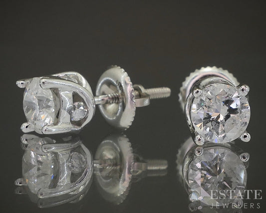 14k White Gold Round Natural 1ctw Diamond Hidden Halo Stud Earrings 1.6g p24512