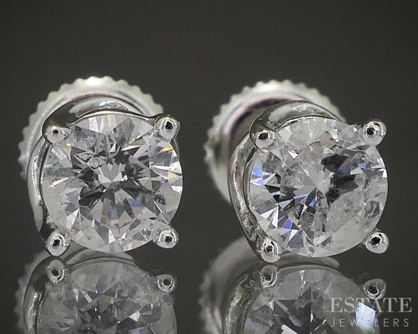 14k White Gold Round Natural 1ctw Diamond Hidden Halo Stud Earrings 1.6g p24512