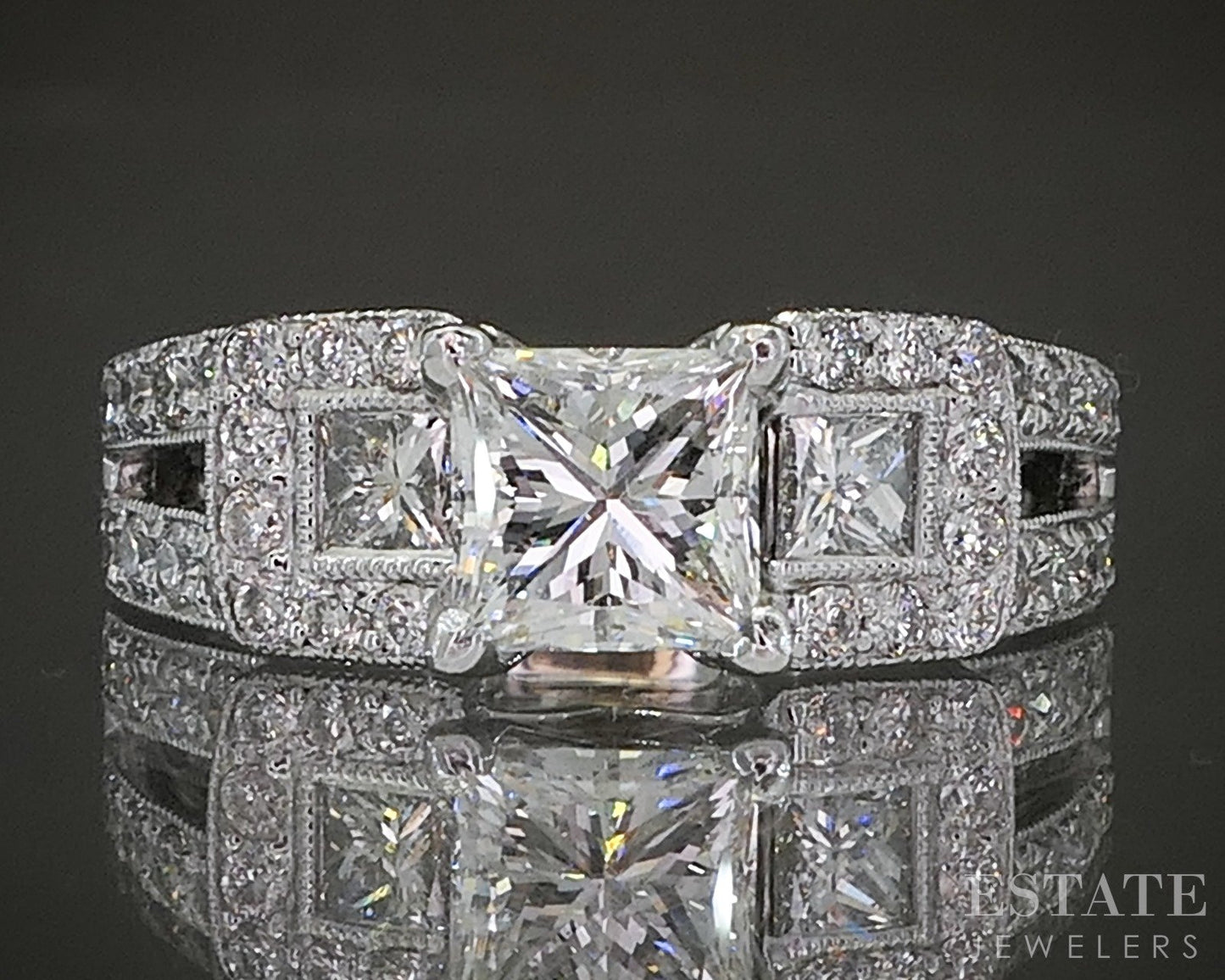 18k White Gold GSI Princess Natural 1.74ctw Diamond Engagement Ring 6.7g p23599