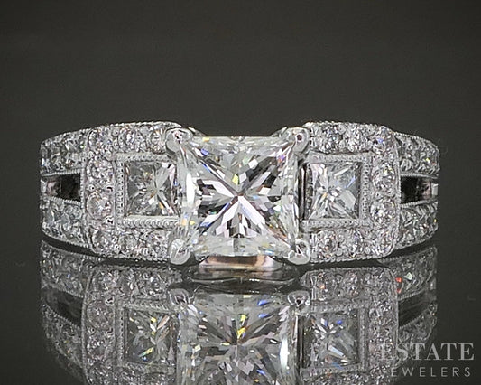 18k White Gold GSI Princess Natural 1.74ctw Diamond Engagement Ring 6.7g p23599