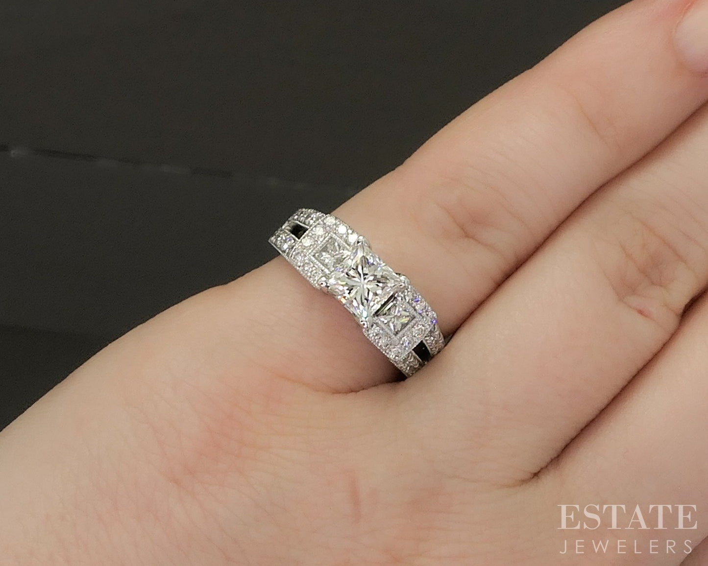 18k White Gold GSI Princess Natural 1.74ctw Diamond Engagement Ring 6.7g p23599