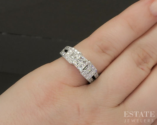 18k White Gold GSI Princess Natural 1.74ctw Diamond Engagement Ring 6.7g p23599