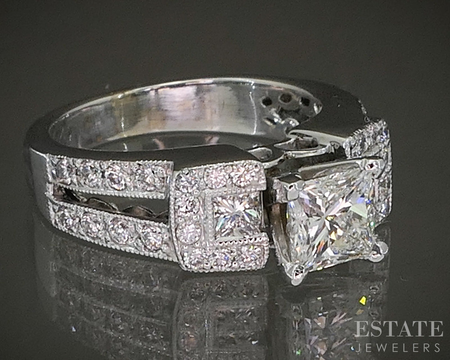 18k White Gold GSI Princess Natural 1.74ctw Diamond Engagement Ring 6.7g p23599