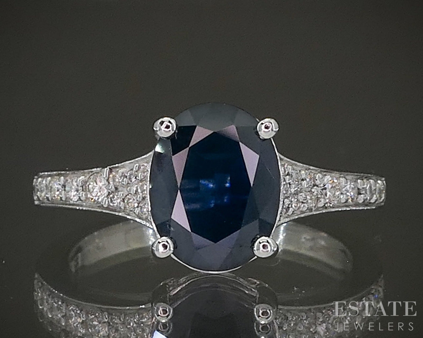 14k White Gold EFFY Natural Blue Sapphire & Diamond Hidden Halo Ring 3.7g p24443